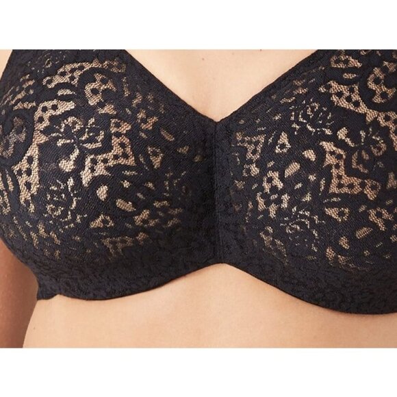 🆕 WACOAL Halo Lace Full Figure Underwire Unpadded Bra 38C Black #65547 - Picture 4 of 8